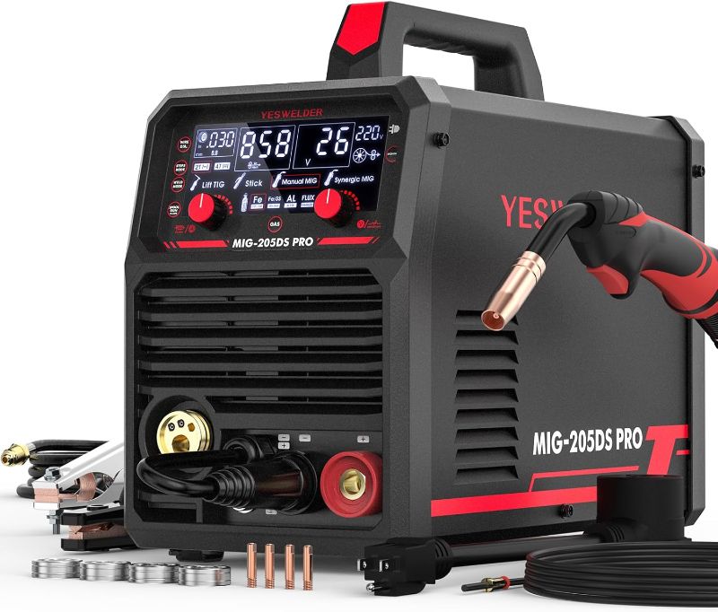 Photo 1 of YESWELDER MIG-205DS PRO MIG Welder, 200Amp 110/220V Dual Voltage MIG Welding Machine, 5 in 1 Gas MIG/Flux Core MIG/Spool Gun MIG/Lift TIG/Stick Multiprocess Aluminum MIG Welder, Spool Gun Compatible
