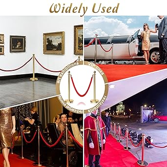 Photo 1 of 6PCS gold Stanchions Posts with 4PCS 5 ft Red Velvet Rope, Red Velvet Rope Stanchion Set Crowd Control Barriers, Stanchions and Velvet Ropes Red Carpet Poles for Party Supplies
