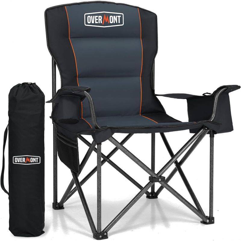 Photo 1 of Overmont Oversized Folding Camping Chair - 450lbs Support with Padded Cushion Cooler Pockets - Heavy Duty Collapsible Chairs for Sports Garden Beach Fishing
