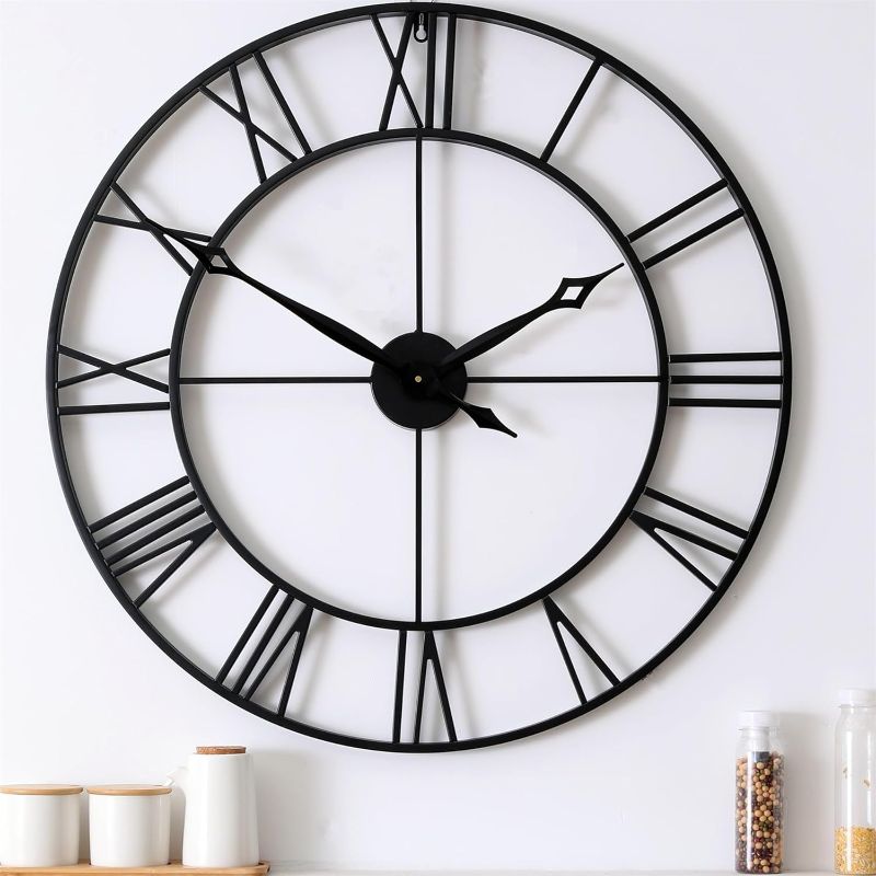 Photo 1 of CLXEAST 30 Inch Large Wall Clock Modern, Oversized Roman Numeral Decorative Black Metal Wall Clock for Living Room Decor,House Warming Gifts New Home
