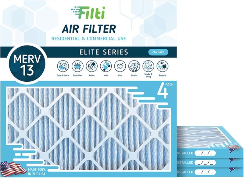 Photo 1 of FILTI 24x24x1 Air Filter MERV 13 | Pleated Home Air Filter | HVAC AC Furnace Filter MADE IN USA (4 Pack)