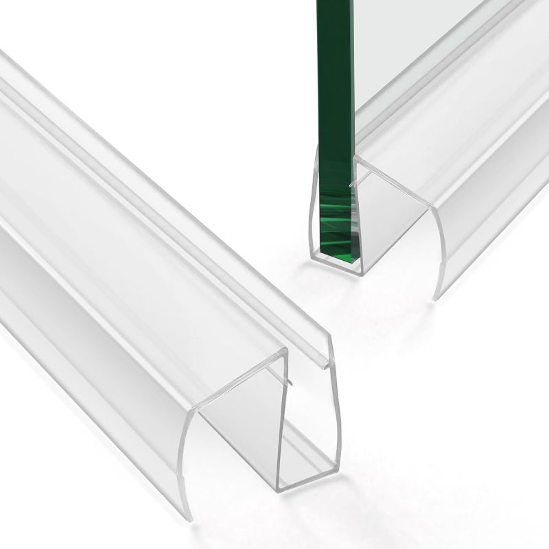 Photo 1 of Bathroom Shower Glass Door Bottom Seal Strips, Length 36 Inch 2PCS Transparent PVC Door Bottom Seall Strips for 3/8" (10MM) Thick Framless Glass Panel
