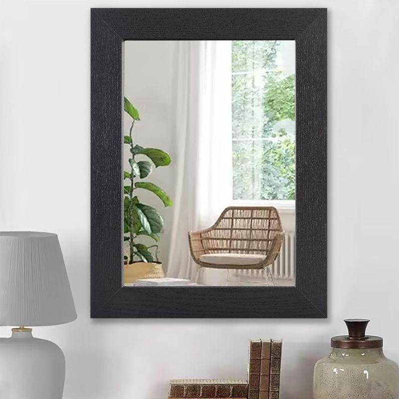 Photo 1 of Mirrors for Wall Black Vintage Rustic Wood Framed Mirror Decorative Rectangle Farmhouse Large Wall Mirrors for Living Room Bedroom Bathroom Antique Mirror Wall Decor 20" x 16"
