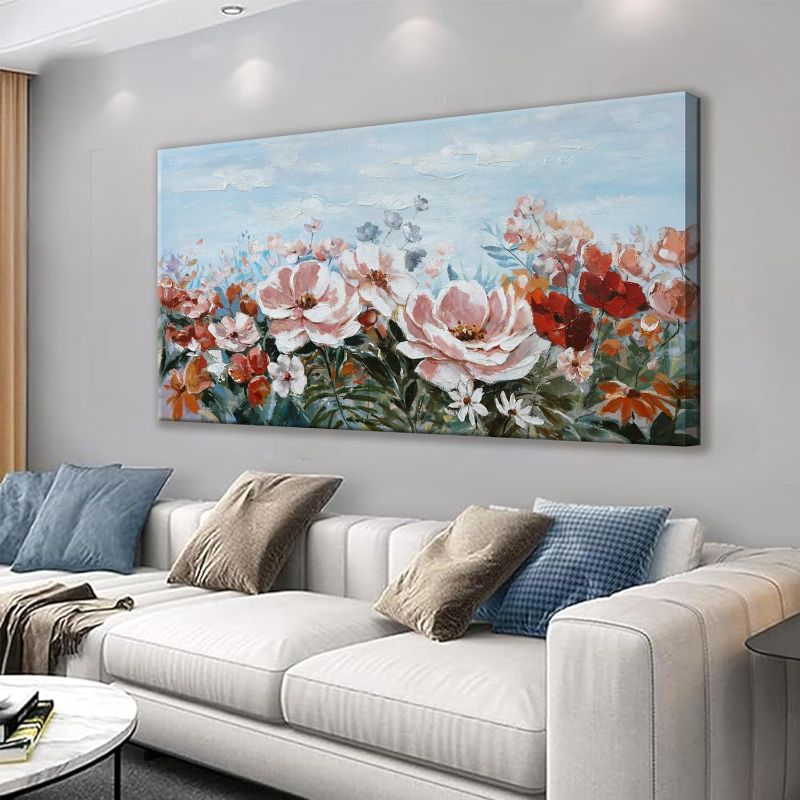 Photo 1 of YISXINOAG Flower Wall Art Canvas Art Wall Decor Colorful Picture Landscape Wildflowers Painting,Red Floral Wall Art Living Room Bedroom Bathroom Office Home Wall Decor 20" X 40"
