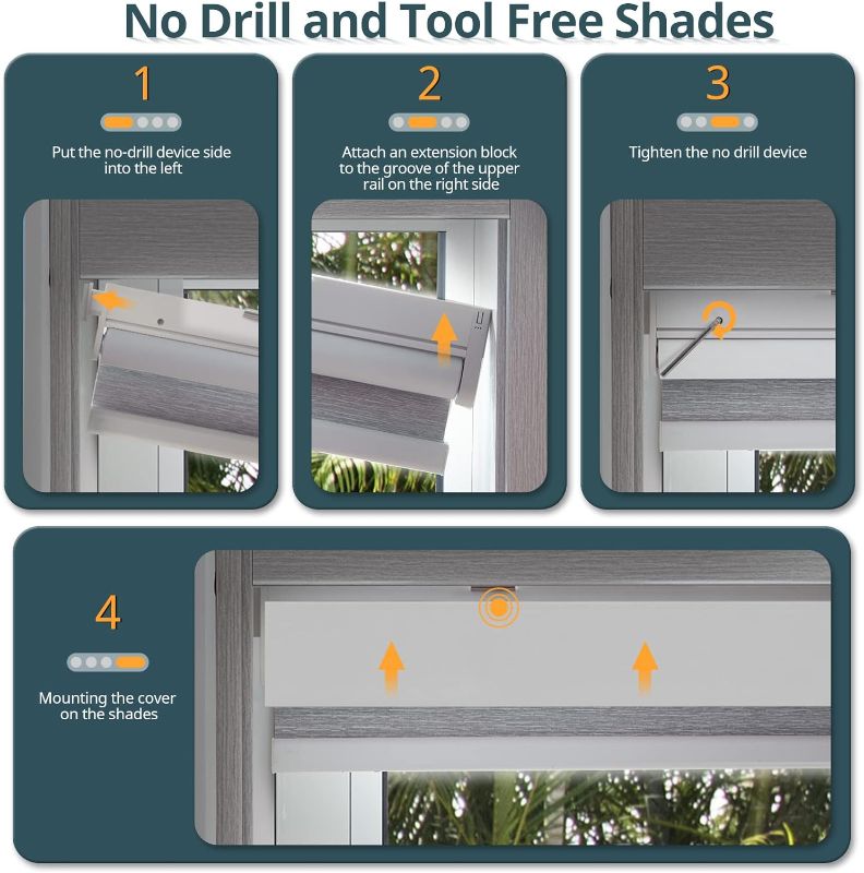 Photo 1 of Motorized Blinds No Drill Automatic Blinds for Windows Cordless Roller Shades Electric Blinds with Remote Control Smart Blinds (White, 36 x 72)
