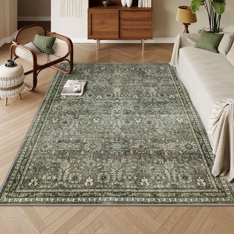 Photo 1 of Lahome Sage Green Area Rug 6x9, Machine Washable Rugs for Living Room, Boho Olive Green Bedroom Rug, Vintage Soft Room Carpet for Dining Room Nursery Apartment Office
