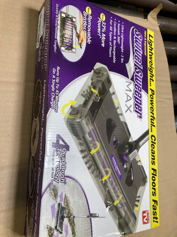 Photo 1 of Swivel Sweeper Max - Cordless Electric Floor and Carpet Sweeper with Rotating Brush for Efficient Cleaning, Quad Brush Technology- Purple