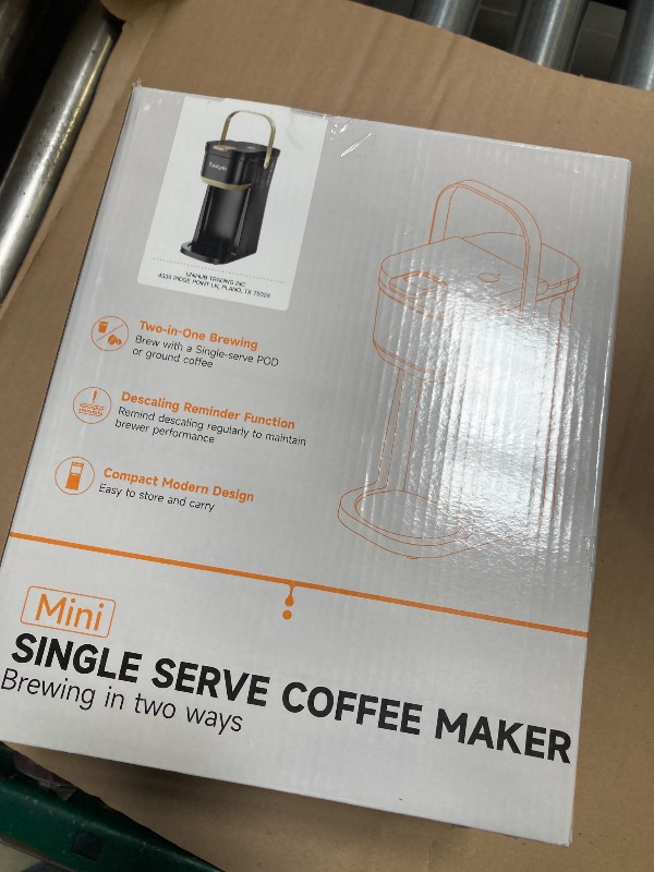 Photo 1 of Tastyle Single Serve One Cup Coffee Maker, for K Cups and Grounds, Mini Coffee Maker with Portable Handle, 6 to 12 Oz Brew Size, for Travel, Camping, Office, RV and Dorm, 120V, Black and Gold