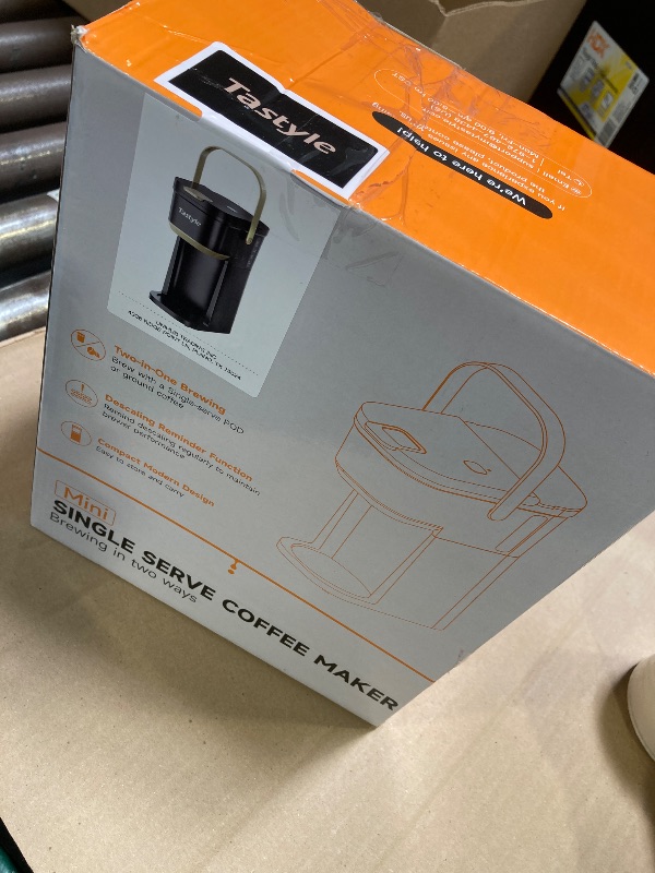 Photo 1 of Tastyle Single Serve One Cup Coffee Maker, for K Cups and Grounds, Mini Coffee Maker with Portable Handle, 6 to 12 Oz Brew Size, for Travel, Camping, Office, RV and Dorm, 120V, Black and Gold