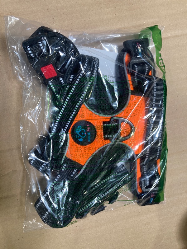 Photo 1 of PHOEPET Reflective Dog Harness Large Breed Adjustable No Pull Vest with with Handle 2 Metal Rings 3 Buckles [Easy to Put on & Take Off](L, Orange)