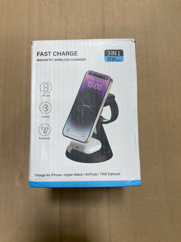 Photo 1 of 3 in 1 Charging Station Compatible with Magsafe Charger Wireless Charging Station for iPhone 16 15 14 13 12 Series Wireless Charger Stand for AirPods Wireless Charging Stand for iWatch Series