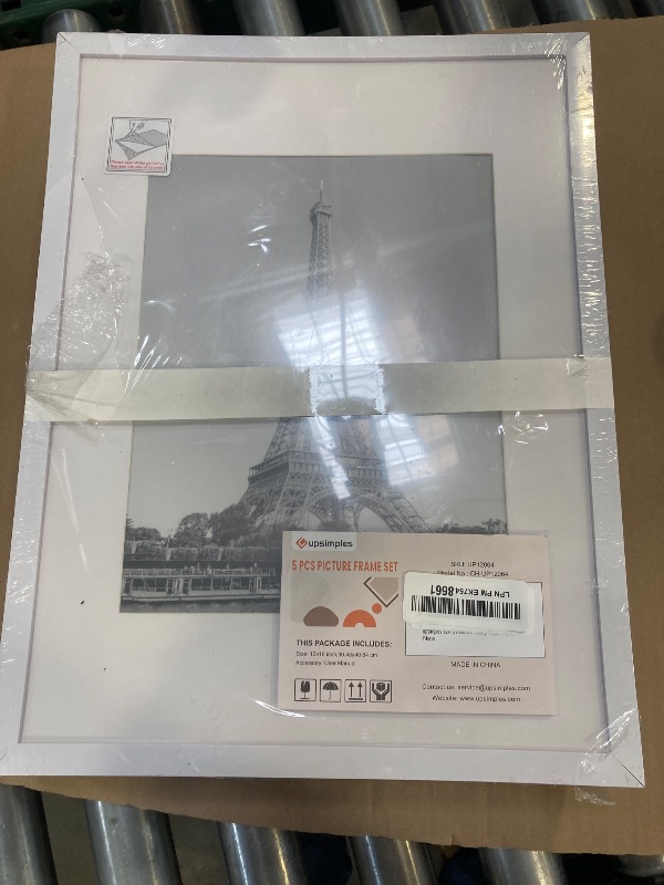 Photo 1 of upsimples 12x16 Picture Frame Set of 5, Display Pictures 8.5x11 with Mat or 12 x 16 Without, Wall Gallery Poster Frames, White