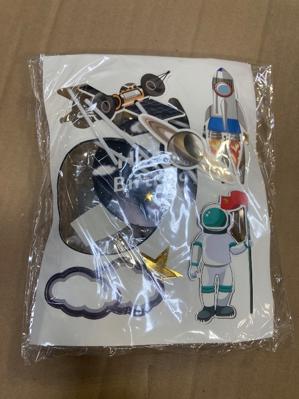 Photo 1 of 28 Pieces Astronaut Space Cake Toppers Outer Space Astronaut Figurines Planet Rocket Satellite Pearl Balls and Stars Kids Space Theme Decorations for Birthday Party Supplies Baby Shower