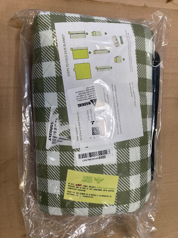 Photo 1 of ZAZE Extra Large Picnic Outdoor Blanket, 80''x80'' Waterproof Foldable Blankets Gingham Picnic Mat for Beach, Camping Grass Lawn Park Accessories Cute Couple Gifts Ideas Wedding Registry(Green White)