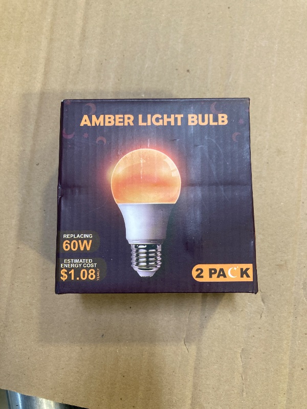 Photo 1 of DALUXshop Amber Sleep Light Bulbs, Blue Light Blocking, A19 9W(60 Watt Equivalent) Dim Light Bulbs for Lamp, 1800K Warm Light Bulb, E26 for Healthy Sleep, Bedroom, Kids Room, 2 Pack