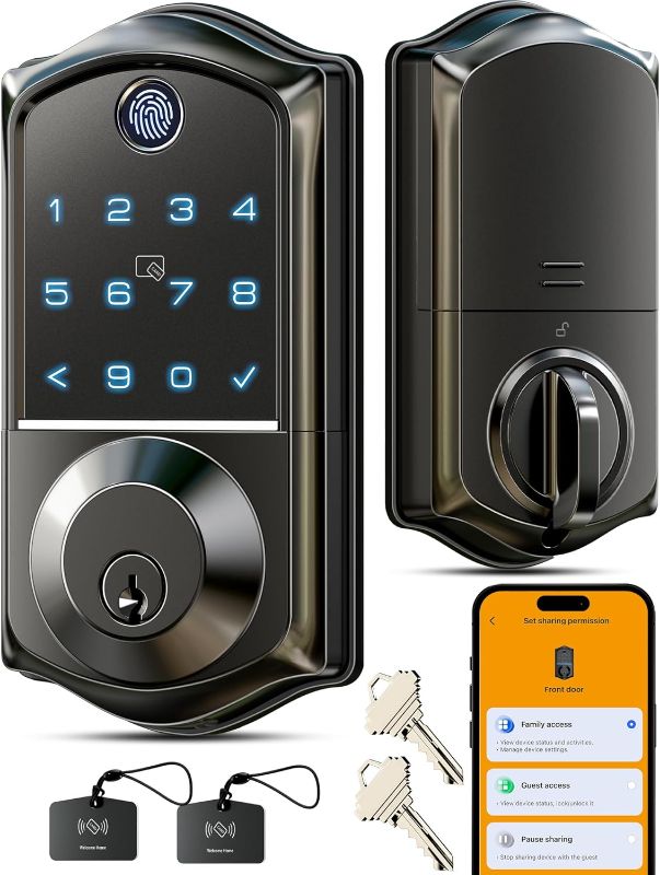 Photo 1 of Veise VE017 Fingerprint Smart Door Lock, App Control, 7-in-1 Keyless Entry, Auto Lock, Emergency Power Port, Electronic Touchscreen Keypad, Biometric Smart Locks for Front Door, Satin Nickel