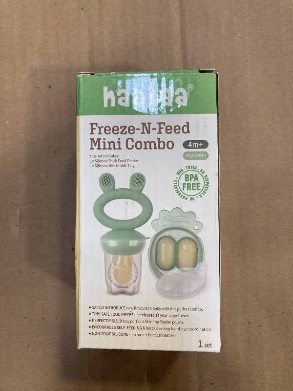 Photo 1 of Haakaa Baby Fruit Food Feeder & Mini Freezer Nibble Tray Combo, Breastmilk Popsicle Molds for Cooling Relief, BPA Free Silicone Feeder for Safe Infant Self Feeding, 4 Month+ (Pea Green)