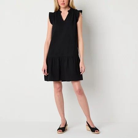 Photo 1 of St. John's Bay Womens Short Sleeve Shift Dress, Petite Medium, Blue
