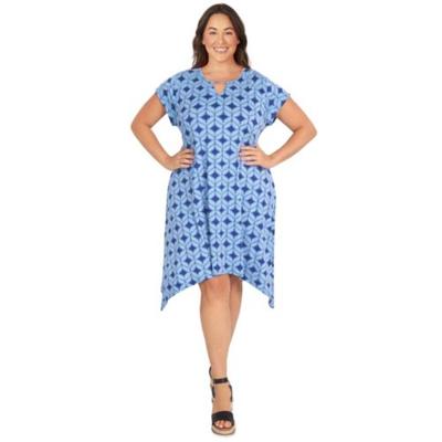 Photo 1 of Larky Lark Women's Geometric Puff Print Dress, Blue, 3X
