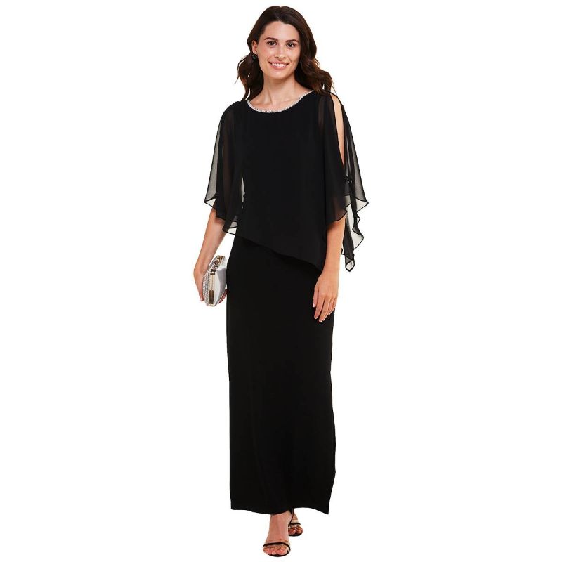 Photo 1 of MSK Cape Womens Short Sleeve Embellished Evening Gown, Medium, Black