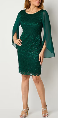 Photo 1 of Connected Apparel Womens Lace Long Sleeve Sequin Sheath Dress SIZE 10