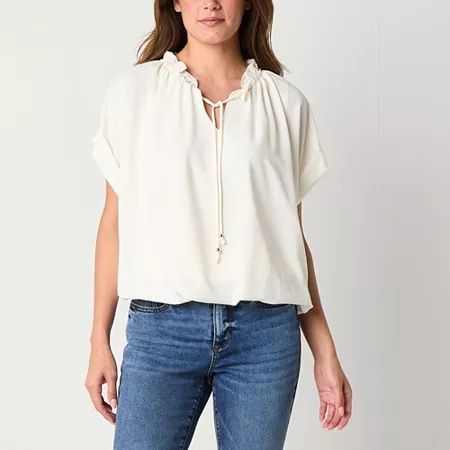 Photo 1 of 52seven Womens Split Tie Neck Short Sleeve Blouse, Large, White
