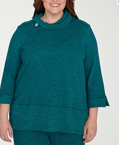 Photo 1 of Alfred Dunner French Quarter Womens Plus Cowl Neck 3/4 Sleeve T-Shirt 2X
