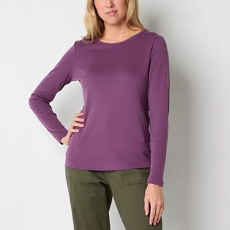 Photo 1 of St. John's Bay Womens Crew Neck Long Sleeve T-Shirt, Xx-large, Purple
