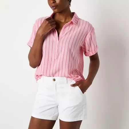 Photo 1 of A.n.a Womens Short Sleeve Regular Fit Blouse, Medium, Pink
