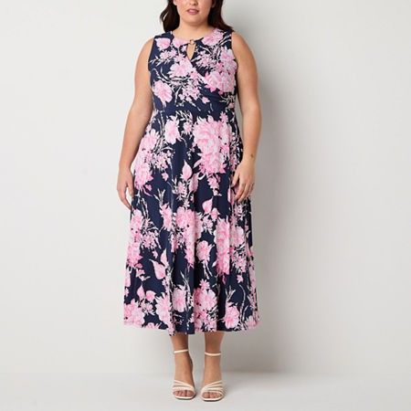 Photo 1 of Studio 1 Womens Sleeveless Floral Maxi Dress Plus, 2x, Pink
