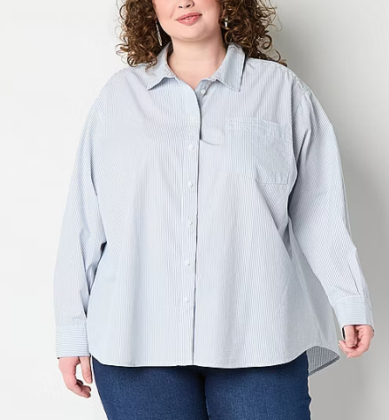 Photo 1 of a.n.a Womens Long Sleeve Cuffed Sleeve Oversized Plus Button-Down Shirt 1x