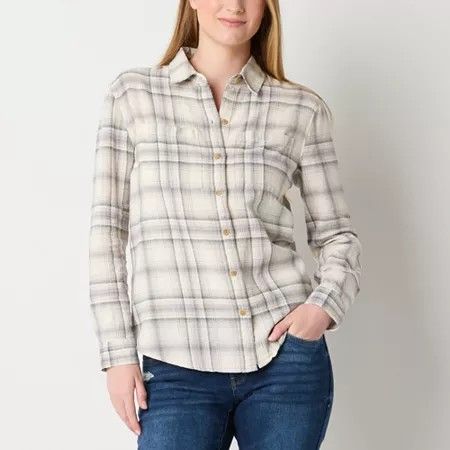 Photo 1 of A.n.a Tall Womens Long Sleeve Regular Fit Button-Down Shirt, Medium Tall, Beige
