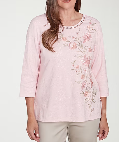 Photo 1 of Alfred Dunner Coming Up Roses Womens Crew Neck 3/4 Sleeve T-Shirt small
