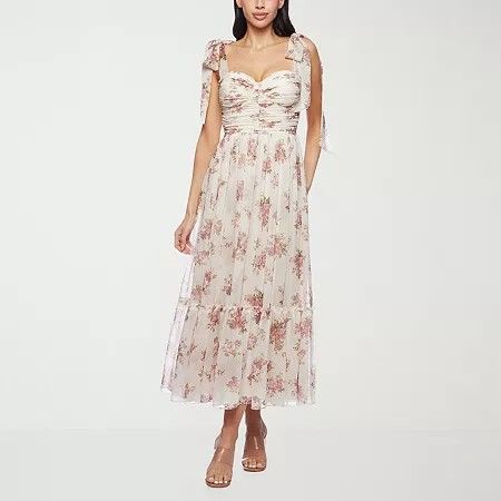 Photo 1 of Premier Amour Womens Sleeveless Floral MIDI Fit + Flare Dress, 14 Petite, White