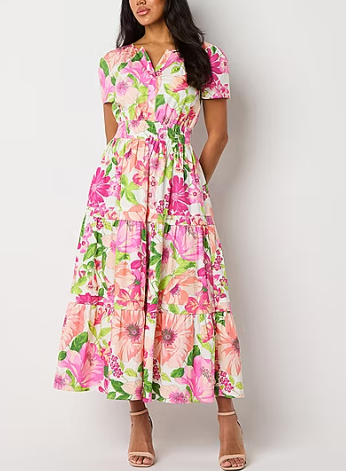 Photo 1 of Be by CHETTA B Womens Short Sleeve Floral Maxi Dress large
