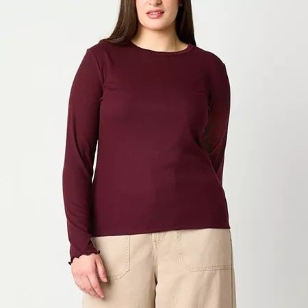 Photo 1 of A.n.a Ribbed Womens Crew Neck Long Sleeve T-Shirt, Large, Red
