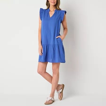 Photo 1 of St. John's Bay Womens Short Sleeve Shift Dress, X-large, Blue
