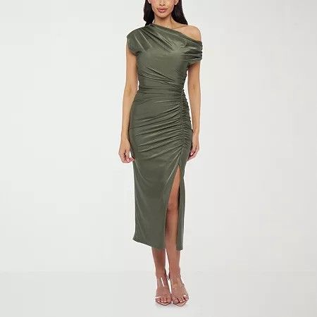 Photo 1 of Premier Amour Womens One Shoulder Short Sleeve MIDI Sheath Dress, 10, Green