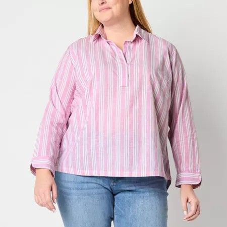 Photo 1 of St. John's Bay Plus Womens Long Sleeve Blouse, 3x, Pink
