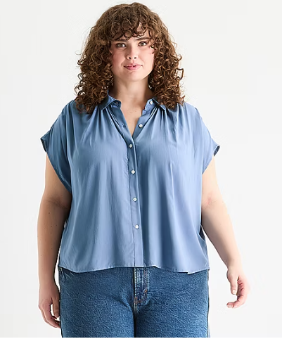 Photo 1 of a.n.a Plus Pleated Shoulder Womens Short Sleeve Blouse XL