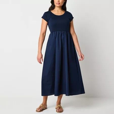 Photo 1 of Liz Claiborne Womens Short Sleeve MIDI a-Line Dress, Large, Blue
