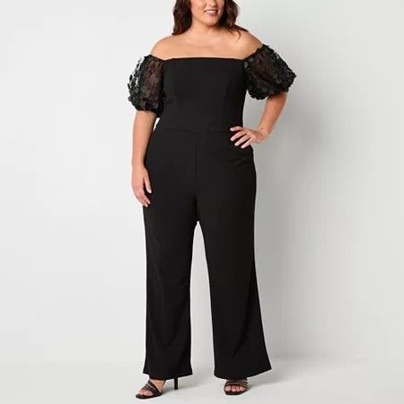 Photo 1 of Premier Amour Off the Shoulder Womens Long Sleeve Jumpsuit-Plus, 18w, Black