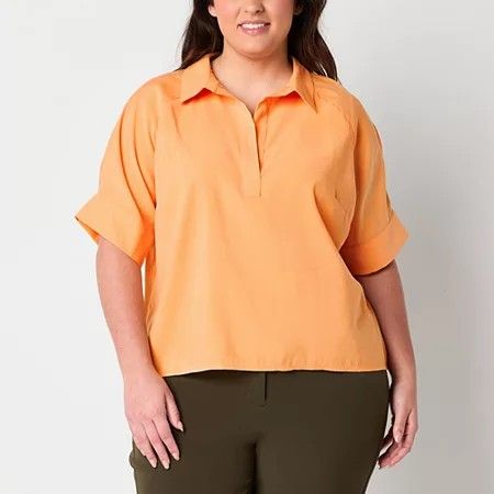 Photo 1 of Worthington Plus Womens Short Sleeve Blouse, 3x, Orange