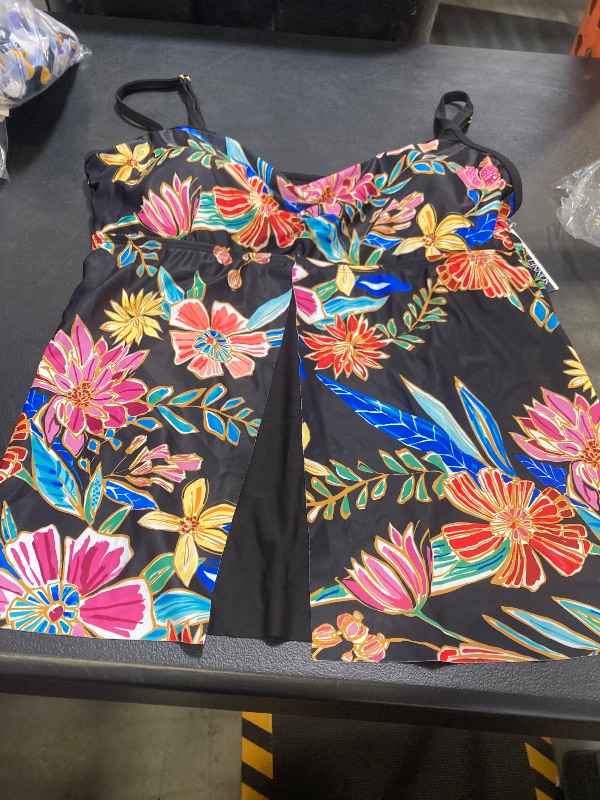 Photo 1 of Sonnet Shores Floral Tankini Swimsuit Top, 14, Black