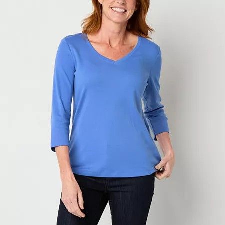 Photo 1 of St. John's Bay Womens V Neck 3/4 Sleeve T-Shirt, Xx-large, Blue