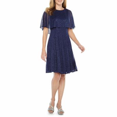 Photo 1 of J Taylor Short Sleeve Fit + Flare Dress, 10, Blue