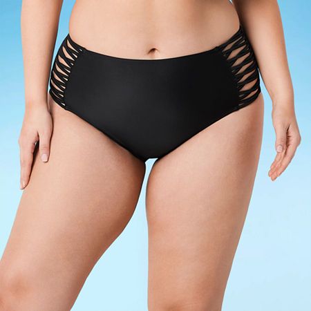 Photo 1 of Decree Decree Womens Lined Textured High Waist Bikini Swimsuit Bottom Juniors Plus, 1x, Black