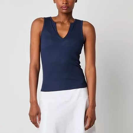 Photo 1 of Worthington Womens Split Crew Neck Sleeveless Tank Top, Petite X-large, Blue