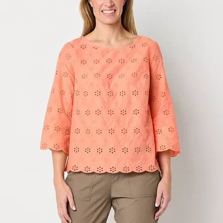 Photo 1 of Liz Claiborne Womens Boat Neck 3/4 Sleeve Blouse, Xx-large, Orange