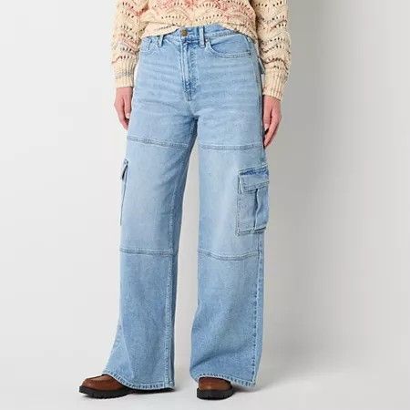 Photo 1 of A.n.a Soft Drape Cargo Womens Highest Rise Wide Leg Jean, 12, Blue